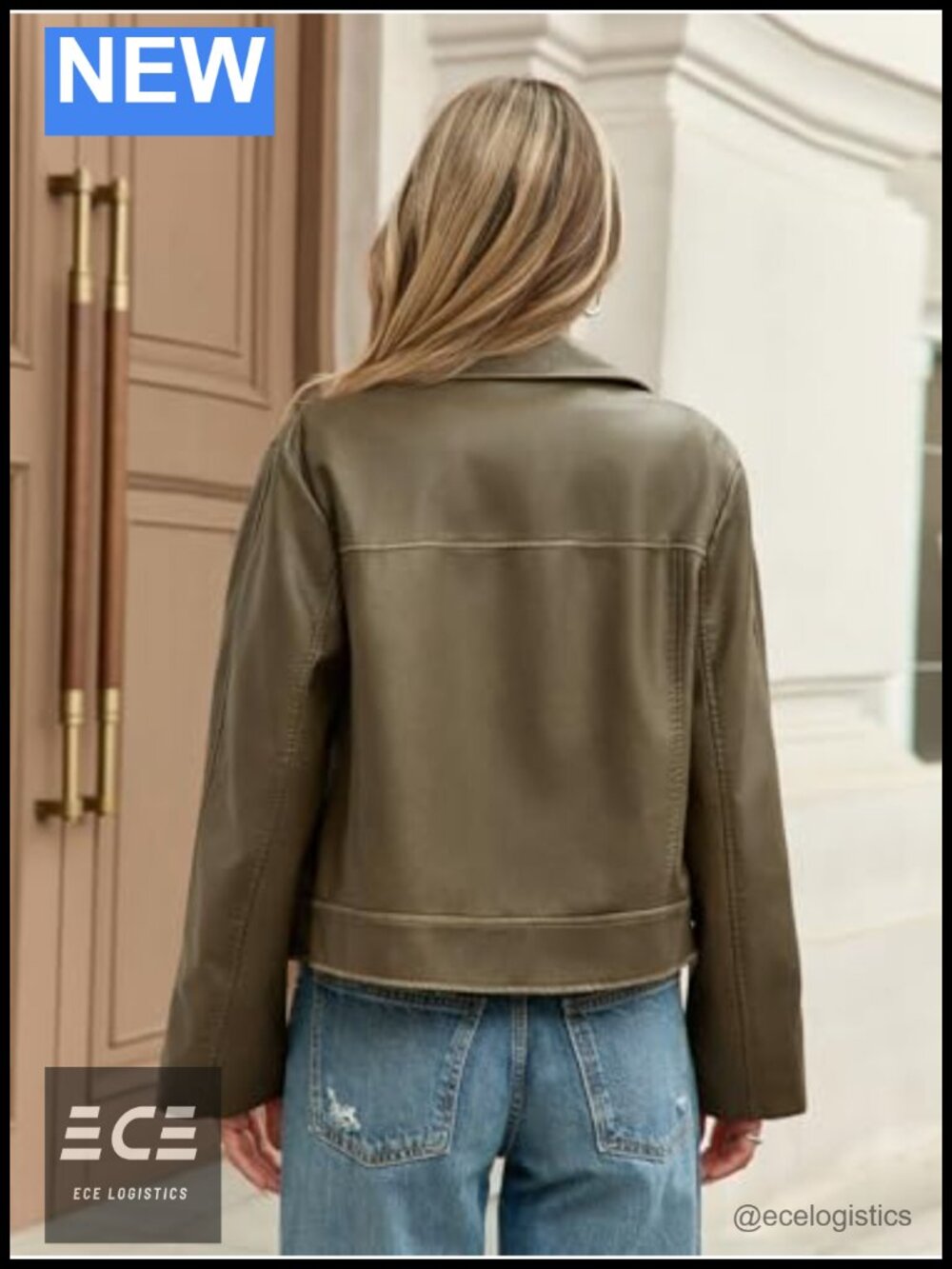 Womens Faux Leather Jacket Zip Up Motorcycle Long Sleeve Cropped Coat - Picture 3 of 5